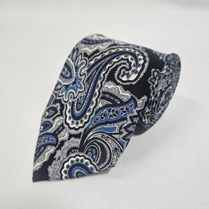 Crofts & Barrow Mens Paisley Silk Necktie Black Blue‎ Silver Formal Tie